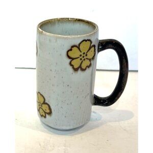 Vintage Otagiri Floral Mug Crackle Glaze Yellow Flowers With Black Handle Japan